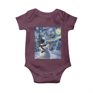 Christmas Snowman Starry Night Baby Onesie TS14 Maroon Print Your Wear
