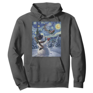 Christmas Snowman Starry Night Hoodie TS14 Dark Heather Print Your Wear