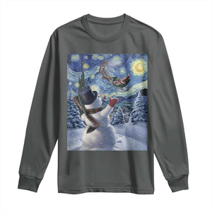 Christmas Snowman Starry Night Long Sleeve Shirt TS14 Dark Heather Print Your Wear