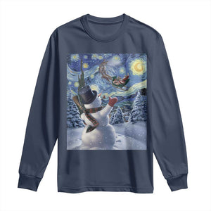 Christmas Snowman Starry Night Long Sleeve Shirt TS14 Navy Print Your Wear