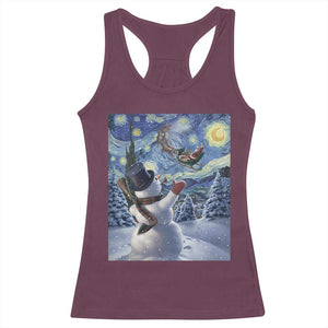 Christmas Snowman Starry Night Racerback Tank Top TS14 Maroon Print Your Wear