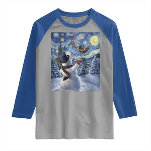 Christmas Snowman Starry Night Raglan Shirt TS14 Sport Gray Royal Print Your Wear