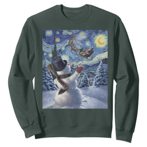 Christmas Snowman Starry Night Sweatshirt TS14 Dark Forest Green Print Your Wear