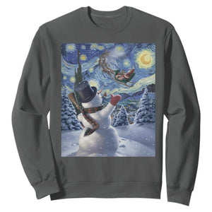 Christmas Snowman Starry Night Sweatshirt TS14 Dark Heather Print Your Wear