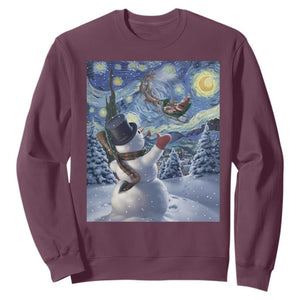 Christmas Snowman Starry Night Sweatshirt TS14 Maroon Print Your Wear