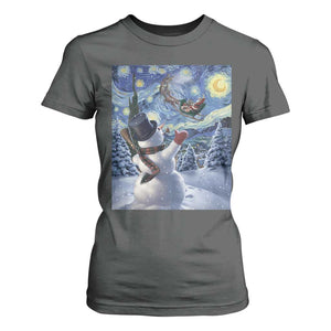 Christmas Snowman Starry Night T Shirt For Women TS14 Dark Heather Print Your Wear