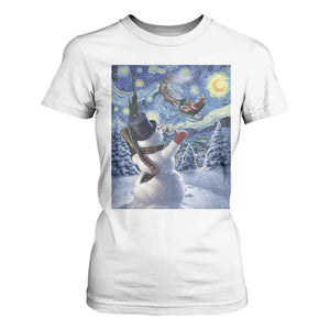 Christmas Snowman Starry Night T Shirt For Women TS14 White Print Your Wear