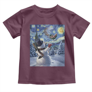 Christmas Snowman Starry Night Toddler T Shirt TS14 Maroon Print Your Wear