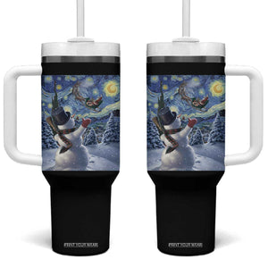 Christmas Snowman Starry Night Tumbler With Handle TS14 One Size: 40 oz Black Print Your Wear