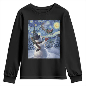 Christmas Snowman Starry Night Youth Sweatshirt TS14 Black Print Your Wear