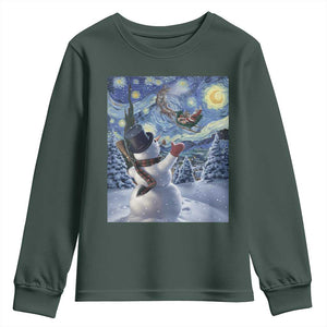 Christmas Snowman Starry Night Youth Sweatshirt TS14 Dark Forest Green Print Your Wear