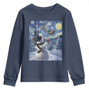 Christmas Snowman Starry Night Youth Sweatshirt TS14 Navy Print Your Wear