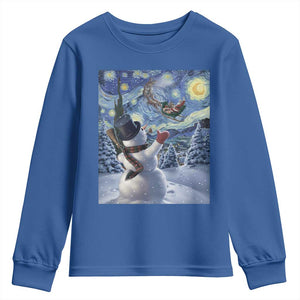 Christmas Snowman Starry Night Youth Sweatshirt TS14 Royal Blue Print Your Wear