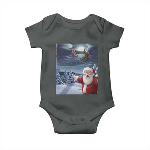 Funny Santa With Bigfoot Selfie Christmas Baby Onesie TS14 Dark Heather Print Your Wear