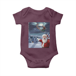 Funny Santa With Bigfoot Selfie Christmas Baby Onesie TS14 Maroon Print Your Wear