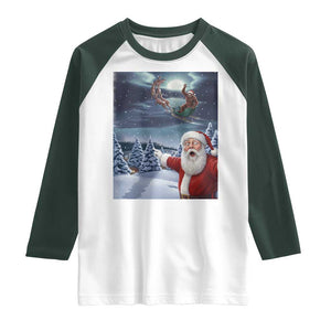Funny Santa With Bigfoot Selfie Christmas Raglan Shirt TS14 White Dark Forest Green Print Your Wear