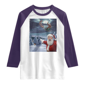 Funny Santa With Bigfoot Selfie Christmas Raglan Shirt TS14 White Purple Print Your Wear