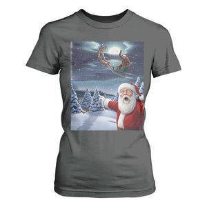 Funny Santa With Bigfoot Selfie Christmas T Shirt For Women TS14 Dark Heather Print Your Wear