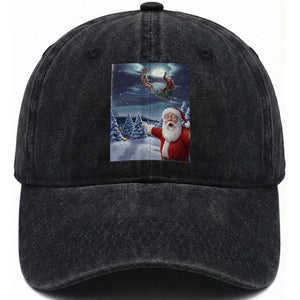Funny Santa With Bigfoot Selfie Christmas Washed Cotton Baseball Cap TS14 Washed Cap Universal Fit Black Print Your Wear