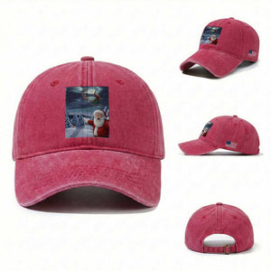 Funny Santa With Bigfoot Selfie Christmas Washed Cotton Baseball Cap TS14 Washed Cap Universal Fit Red Print Your Wear