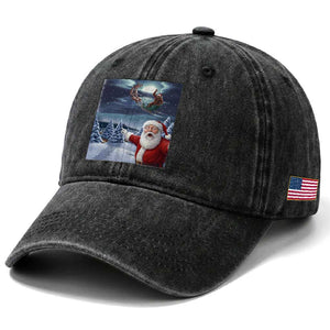 Funny Santa With Bigfoot Selfie Christmas Washed Cotton Baseball Cap TS14 Print Your Wear