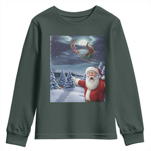 Funny Santa With Bigfoot Selfie Christmas Youth Sweatshirt TS14 Dark Forest Green Print Your Wear