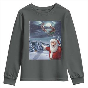 Funny Santa With Bigfoot Selfie Christmas Youth Sweatshirt TS14 Dark Heather Print Your Wear