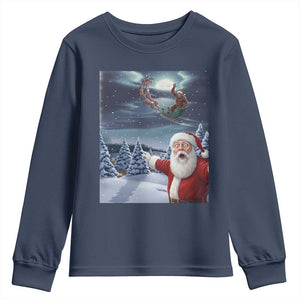 Funny Santa With Bigfoot Selfie Christmas Youth Sweatshirt TS14 Navy Print Your Wear
