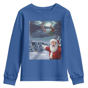 Funny Santa With Bigfoot Selfie Christmas Youth Sweatshirt TS14 Royal Blue Print Your Wear