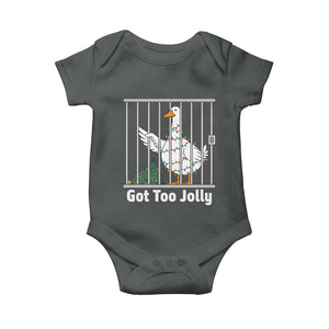 Funny Goose Christmas Baby Onesie Got Too Jolly TS14 Dark Heather Print Your Wear