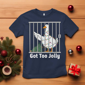 Funny Goose Christmas T Shirt Got Too Jolly TS14 Navy Print Your Wear
