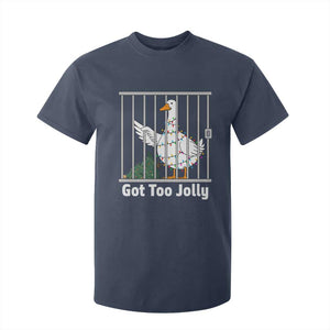 Funny Goose Christmas T Shirt For Kid Got Too Jolly TS14 Navy Print Your Wear
