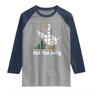Funny Goose Christmas Raglan Shirt Got Too Jolly TS14 Sport Gray Navy Print Your Wear