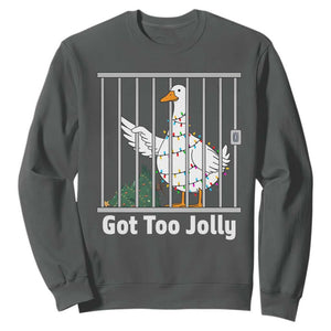 Funny Goose Christmas Sweatshirt Got Too Jolly TS14 Dark Heather Print Your Wear