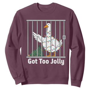 Funny Goose Christmas Sweatshirt Got Too Jolly TS14 Maroon Print Your Wear