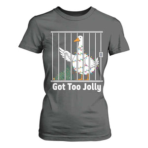 Funny Goose Christmas T Shirt For Women Got Too Jolly TS14 Dark Heather Print Your Wear