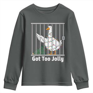 Funny Goose Christmas Youth Sweatshirt Got Too Jolly TS14 Dark Heather Print Your Wear