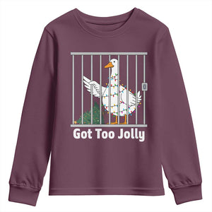Funny Goose Christmas Youth Sweatshirt Got Too Jolly TS14 Maroon Print Your Wear