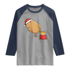 Funny French Fries Christmas Raglan Shirt Potato Food Eaters TS14 Sport Gray Navy Print Your Wear