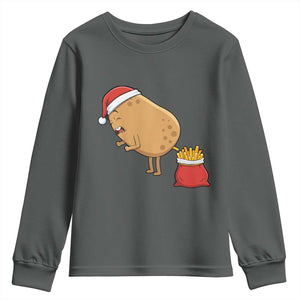 Funny French Fries Christmas Youth Sweatshirt Potato Food Eaters TS14 Dark Heather Print Your Wear