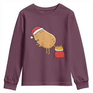 Funny French Fries Christmas Youth Sweatshirt Potato Food Eaters TS14 Maroon Print Your Wear