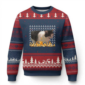 Screaming Cat Meme Ugly Christmas Sweater Funny Internet Gen Z Cat Lover TS14 Navy Red Print Your Wear