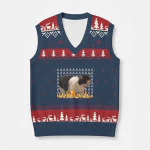 Screaming Cat Meme V-Neck Knit Sweater Vest Funny Internet Gen Z Cat Lover TS14 Navy Red Print Your Wear