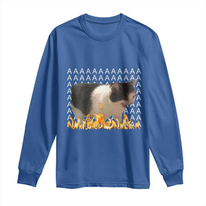Screaming Cat Meme Long Sleeve Shirt Funny Internet Gen Z Cat Lover TS14 Royal Blue Print Your Wear