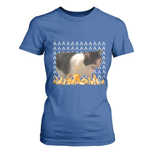 Screaming Cat Meme T Shirt For Women Funny Internet Gen Z Cat Lover TS14 Royal Blue Print Your Wear