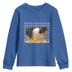 Screaming Cat Meme Youth Sweatshirt Funny Internet Gen Z Cat Lover TS14 Royal Blue Print Your Wear