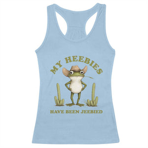 Funny Cowboy Frog Meme Racerback Tank Top My Heebies Have Been Jeebied TS14 Light Blue Print Your Wear
