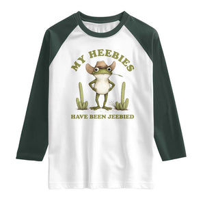 Funny Cowboy Frog Meme Raglan Shirt My Heebies Have Been Jeebied TS14 White Dark Forest Green Print Your Wear