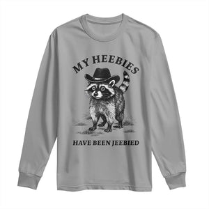Funny Cowboy Raccoon Meme Long Sleeve Shirt My Heebies Have Been Jeebied TS14 Sport Gray Print Your Wear
