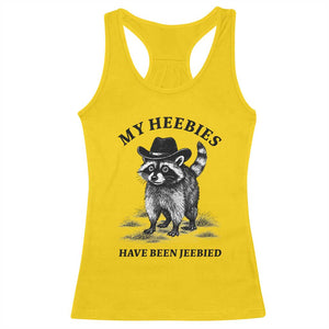 Funny Cowboy Raccoon Meme Racerback Tank Top My Heebies Have Been Jeebied TS14 Daisy Print Your Wear